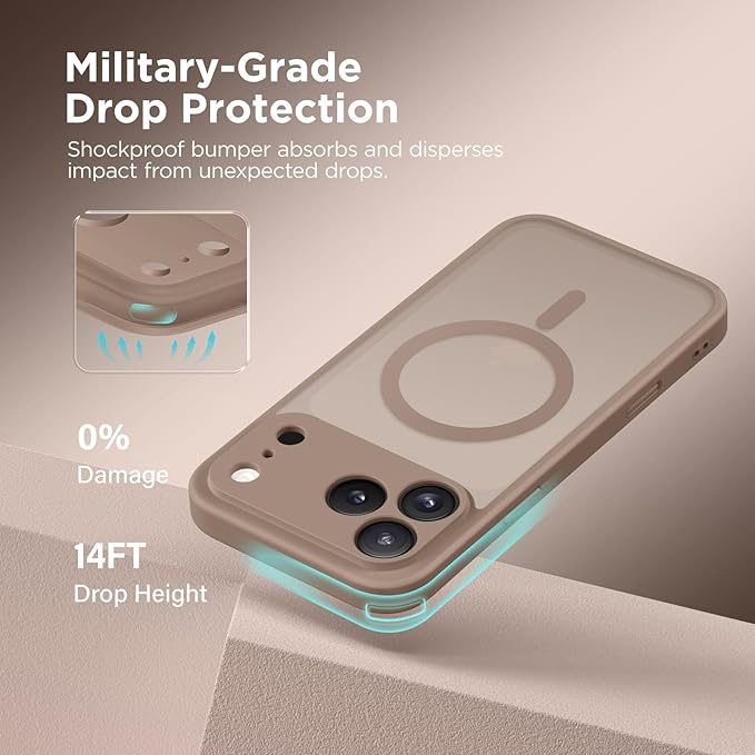 CAPRARO Magnetic for iPhone 17 Pro Max Case, Upgraded [Full Camera Protection] [Compatible with MagSafe] Protective Translucent Matte Women Girl Phone Case Cover, Withered Brown