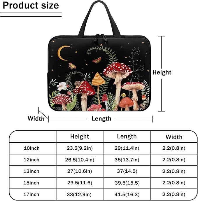 10 Inch Mushroom Laptop Sleeve, Protective Tablet Case with Handle, Shockproof Computer Bag Carrying Case Portable Notebook Cover Messenger Briefcase for Travel/Business/School/Men/Women