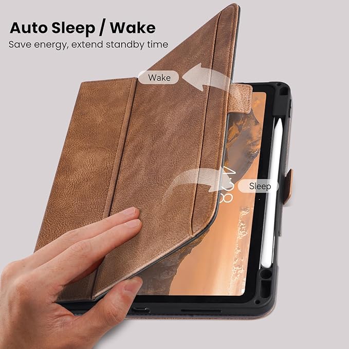 Handmade Case for iPad Air 13 Inch M4/M3/M2 (2026/2025/2024) with Pencil Holder Pocket,Magnetic Closure,Multi Angles Stand,Typing Angle,Folio Protective Cover,Auto Sleep/Wake,Dark Brown