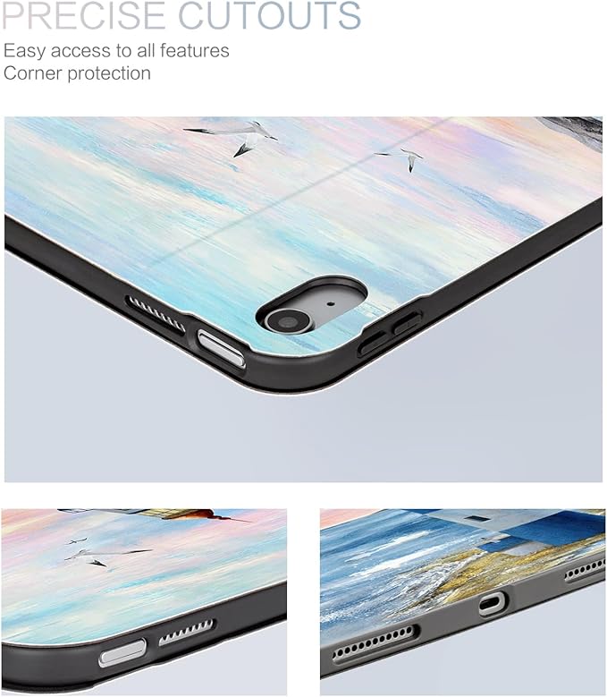 for iPad (A16) 11th/10th Generation Case 2025/2022, for iPad Case 11th/10Th Generation, for 10Th/11th Gen iPadCase Cover Auto Wake/Sleep Multi-Angle Viewing Adjustable Stand, Blue Lighthouse Seagull