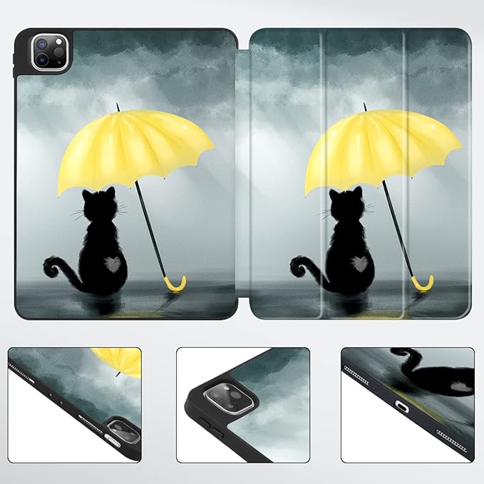 Tuiklol for iPad Pro 12.9 inch 6th/5th/4th/3rd Generation 2022 2021 2020 2018 Release Case- Built in Pencil Holder Slim Protective Stand Back Cover with Auto Wake/Sleep iPad Cover,Black Cat