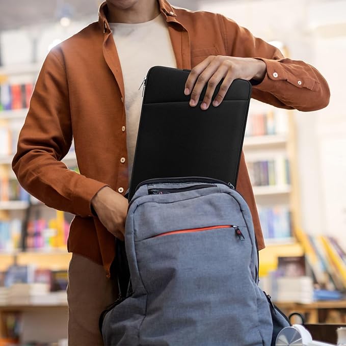 Laptop Sleeve Case with Zipper Accessory Pocket Compatible with 15.6 inches HP Dell Lenovo Asus Acer Padded Computer Pouch Cover Shockproof Protective for 15.6” Laptop/Chromebook/Tablet,Black
