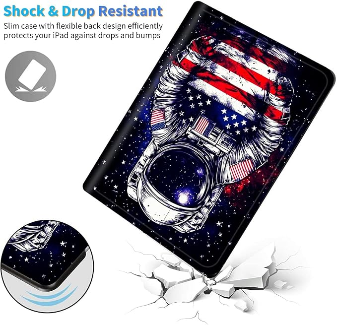 for Amazon Kindle Fire 7 (12th Generation, 2022 Release) 7" Tablet Case, Slim Kickstand Stand Leather Smart Cover with Auto Wake/Sleep, National Flag Astronaut