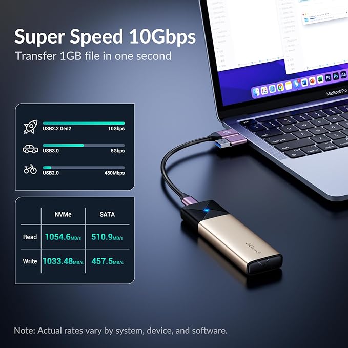 GiGimundo M.2 NVMe SATA SSD Enclosure Adapter Tool-Free, USB 3.2 Gen 2 (10Gbps) to PCI-E NGFF SATA M-Key/(B+M) Key External SSD Enclosure Support UASP for SSDs 2230/2242/2260/2280