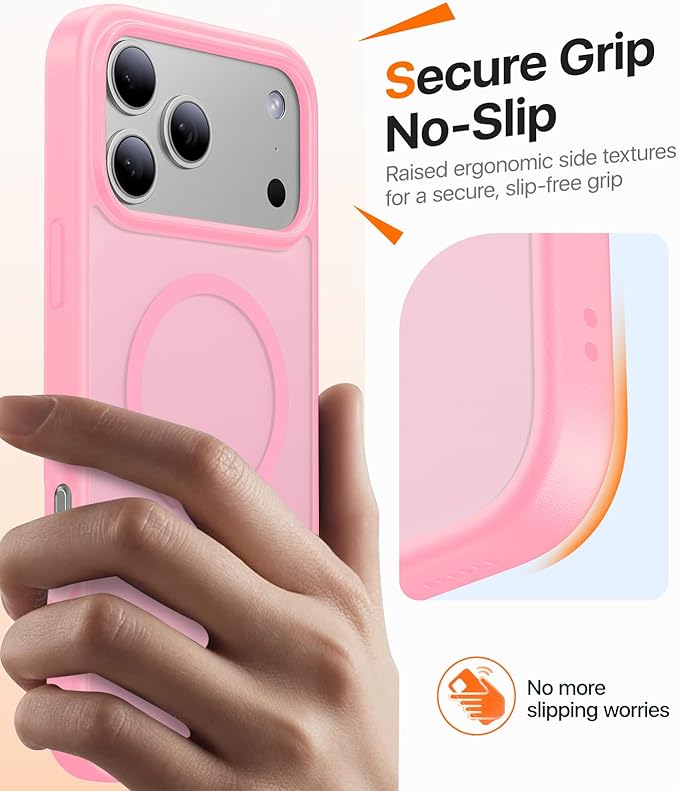 Magnetic for iPhone 17 Pro Max Case,[Anti-Slip][Compatible with MagSafe][Military Grade Drop Protection] Shockproof Protective Translucent Matte Phone Case for iPhone 17 Pro Max Case,Pink