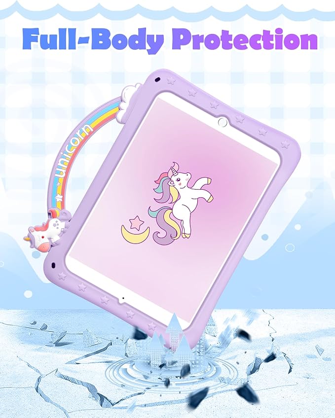 Wazzasoft for iPad mini 4/5 Case 7.9 Inch Girls Cute Girly Cartoon Kawaii Pretty Purple Design Cover with Stand & Strap Unique Women Teens Silicone Funda for Apple iPad mini 5th/4th Gen (2019/2015)