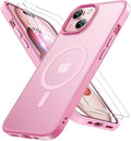 Miracase Magnetic for iPhone 15 Plus Case 6.7 inch (Compatible with MagSafe)（with 2X Screen Protectors） Military-Grade Protection, Anti-Fingerprint Translucent Matte Phone Cover, Mes Pink