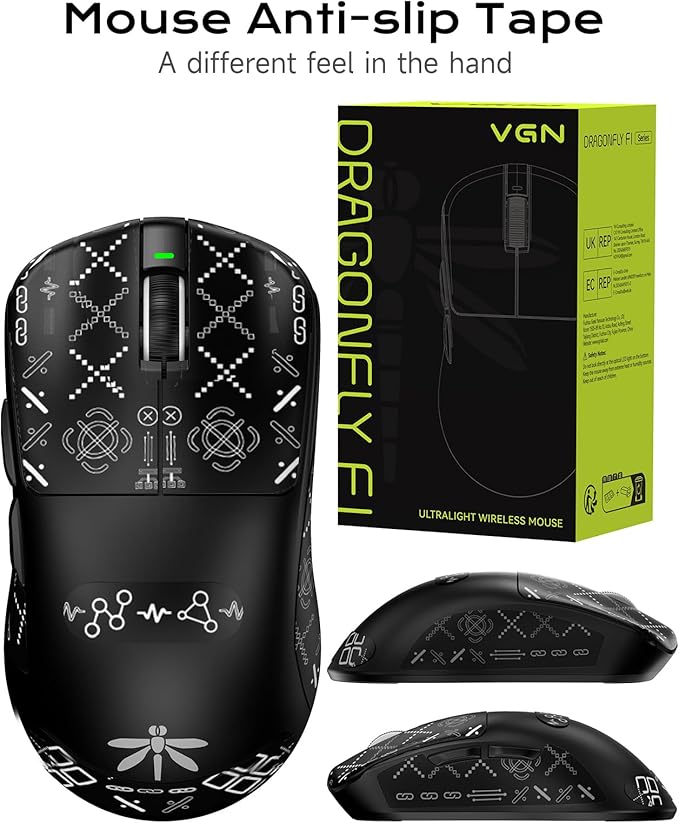 VGN Dragonfly F1 Pro Max Wireless Gaming Mouse, 130h Playtime Long Endurance, 55g Lightweight, PAW3395 26K DPI Flagship Sensor, 4000Hz Polling Rate Supported, Low Latency Esports Peripherals, Black