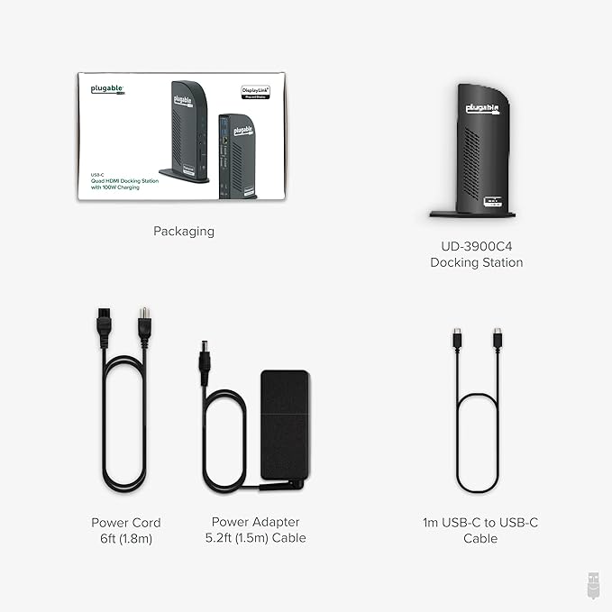 Plugable 14-in-1 USB C Docking Station | 4X HDMI Quad Dock with 100W Charging, HDMI Displays | Compatible with Windows, Thunderbolt (4X USB, 1x USB-C, Ethernet, SD Card, Audio) UD-3900C4