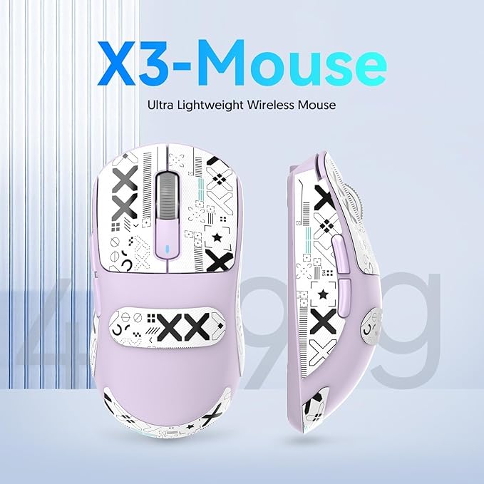 ATTACK SHARK X3 Wireless Gaming Mouse, 49g Bluetooth/2.4G/USB-C Ergonomic Computer Mouse, PAW3395 26K DPI Sensor, 200h Battery Life, Programmable Buttons, Gaming Accessories for PC/Laptop/Mac