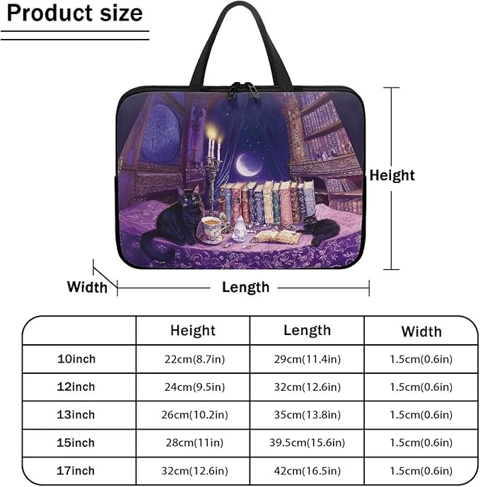 Purple Library Laptop Sleeve Case for Women Men 12 Inch Laptop Protector with Multiple Uses Portable Computer Sleeve Kawaii Cat Tablet Bag Laptop Carrying Case Gifts for Girls