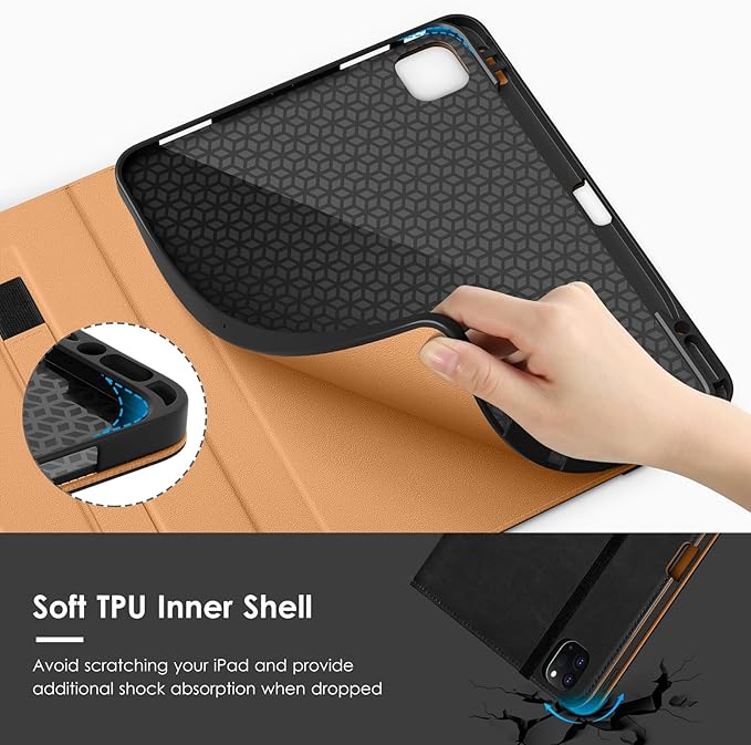 VIKESI Case for iPad Air 13 inch (M4) 2026 / (M3) 2025 / (M2) 2024,Premium Leather Folio,Apple Pencil Holder,Auto Sleep/Wake,Stand Cover - Black