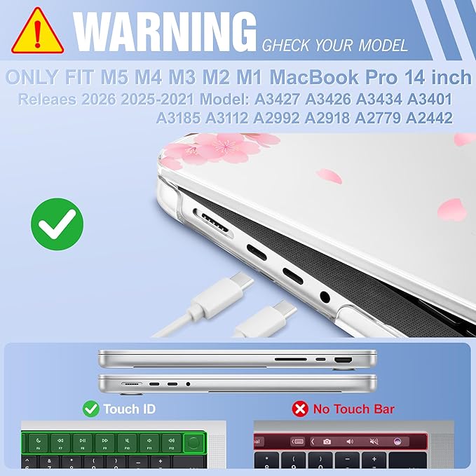 May Chen for 2026 MacBook Pro 14-inch M5 M4 M3 M2 M1 Pro/Max Chip, Release 2026 2025-2021, Model A3427 A3426 A3434 A3112 A3401 A3185, Plastic Hard Shell with Keyboard Cover, Cherry Blossom