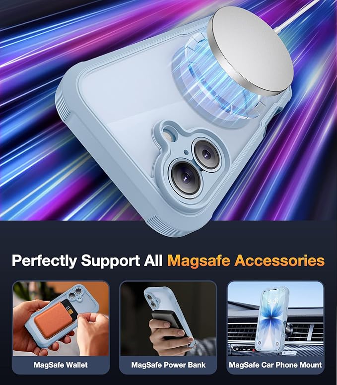 Diaclara Magnetic Designed for iPhone 17 Case 6.3 Inch Full Body Bumper,[Compatible with MagSafe] Military Drop Proof Cover with Built-in Touch Sensitive Anti-Scratch Screen Protector Blue
