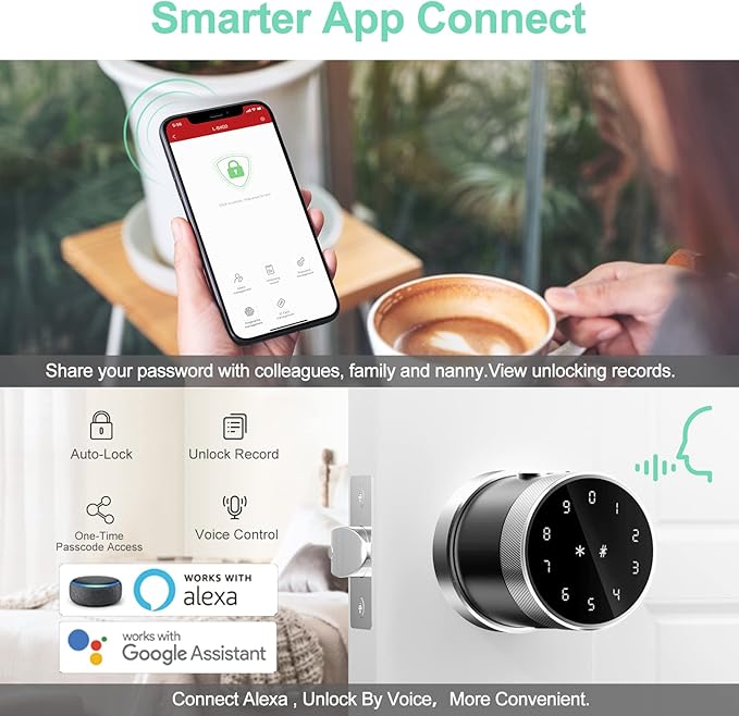 Geek Smart Door Lock, Fingerprint Door Lock Keyless Entry Door Lock with Keypad Smart Door Knob Remote Control with APP IC Card Mechanical Key Great for Airbnb Homes Apartments Hotels and Offices