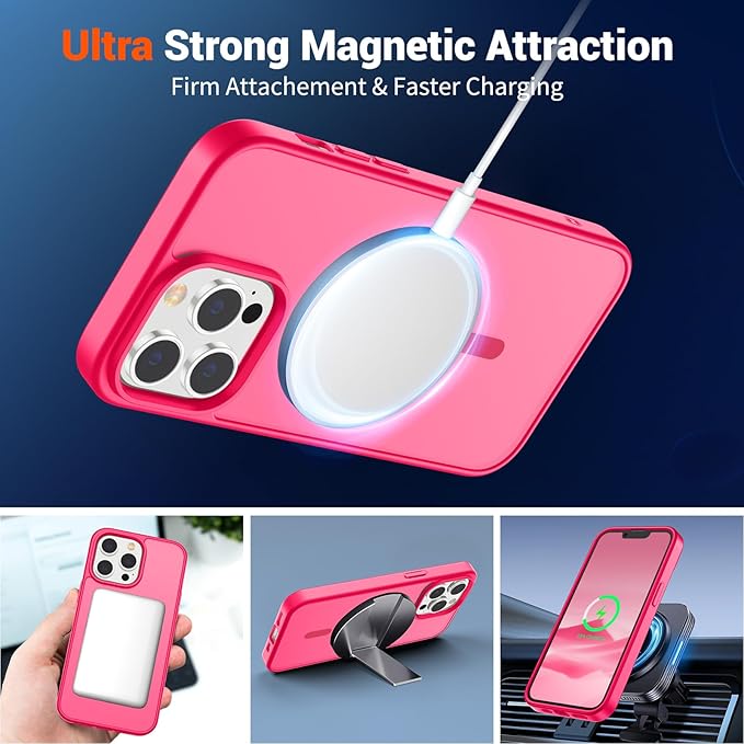 SUPFINE Magnetic for iPhone 13 Pro Case (Compatible with MagSafe) (Military Grade Drop Protection) Slim Translucent Matte Shockproof with Anti-Fingerprint Phone Case,Hot Pink