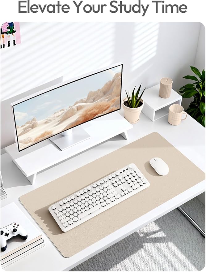 YSAGi Leather Desk Protector, Office Mat, Large Mouse Mat, Non-Slip PU Leather Blotter, Laptop Pad, Waterproof Writing Pad for Office and Home (Eggshell, 47.2" x 23.6")