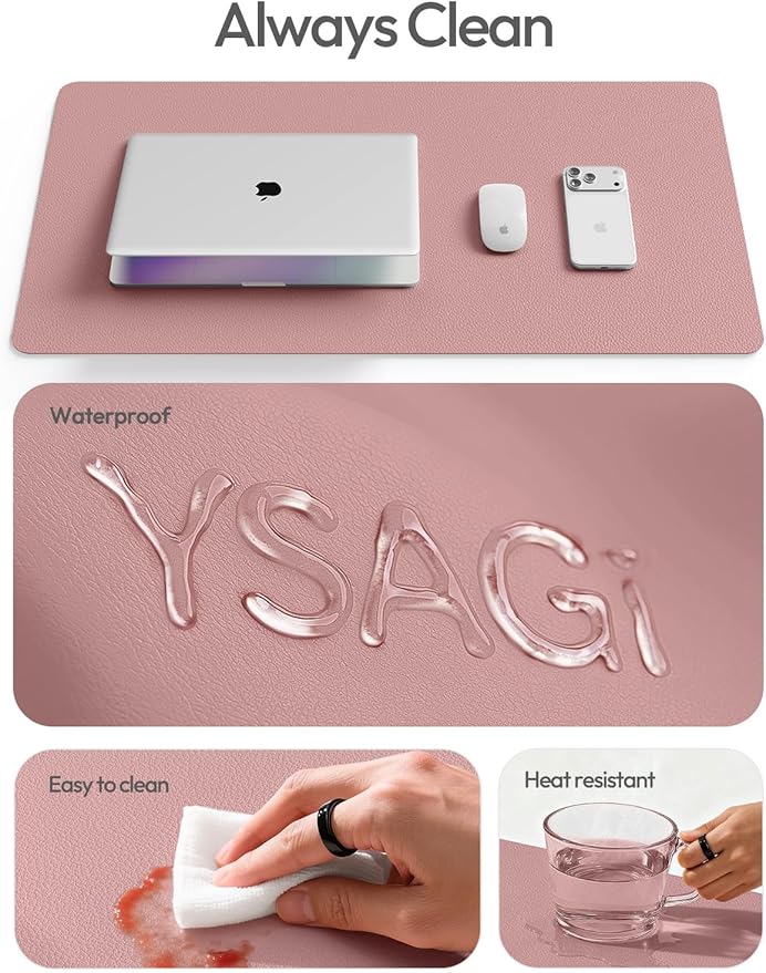 YSAGi Leather Desk Protector, Office Mat, Large Mouse Mat, Non-Slip PU Leather Blotter, Laptop Desk, Waterproof Writing Pad for Office and Home (Pale Mauve, 35.4" x 17")
