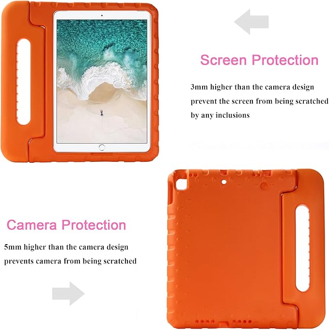 Kids Case for iPad 9th/8th/7th Generation 10.2" & iPad Air 3 10.5" (Air 3rd Gen) & iPad Pro 10.5 2017 with Rotating Handle/Stand Kickstand Soft Cover for iPad 10.2 inch 2021/2020/2019,Orange