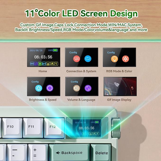 Aula Nova75 Mechanical Gaming Keyboard 8000mAh,Gasket Mounted with 75% Compact Layout,RGB Backlit,Custom Hot Swappable,Bluetooth Wireless /2.4GHz/USB-C Cream Keyboard Gaming for Win/Mac/iOS/Android