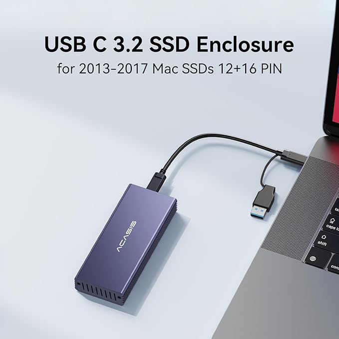 ACASIS USB C 3.2 SSD Enclosure for Apple SSD 12+16 PIN MacBook Pro,MacBook Air, Mac Pro, iMac from 2013 to 2017 A1465 A1466 A1502 SSD，MacBook SSD Enclosure with M.2 NVMe Adapter
