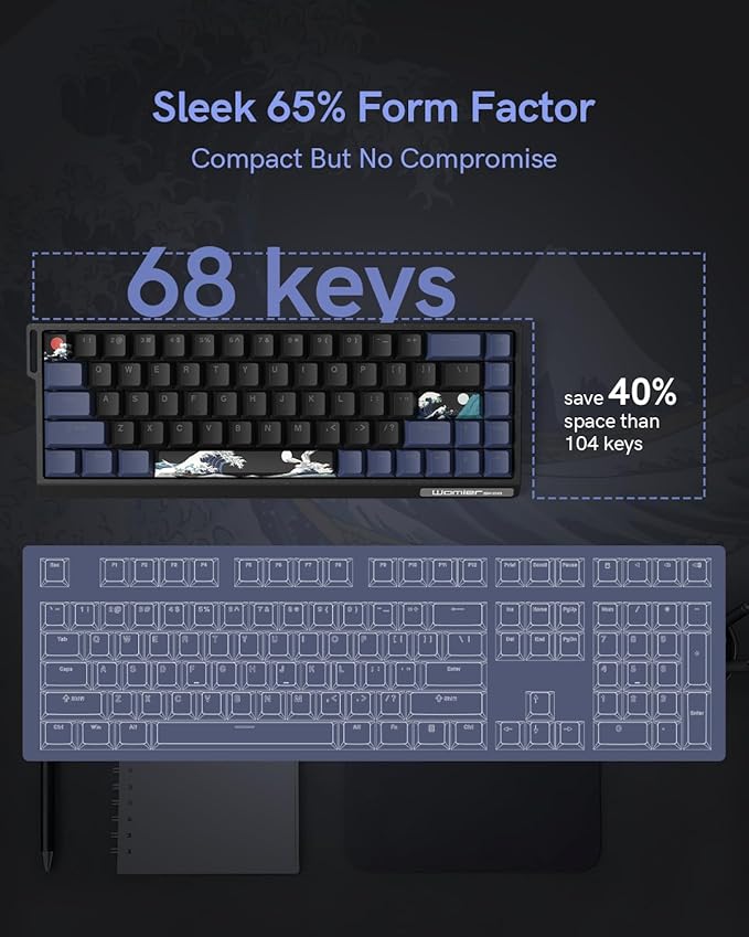 SK68 65% Gaming Keyboard, Wired Backlit Mini Keyboard w/100% Hot-Swap Socket 68 Keys Aluminum Gaming Wired Keyboard for PC Laptop Game