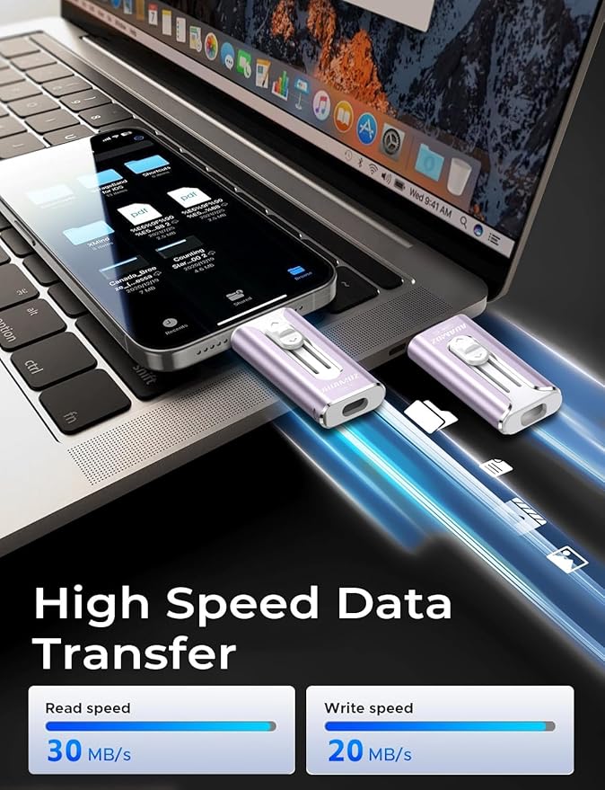 512GB Mini Dual Interface Flash Drive, Portable Memory Stick Compatible with iPhone 17/16/15/14/13/12/11, iPad Android PC, Easy to Save Photos, Videos & Files (1 Pack-Lavender Purple)