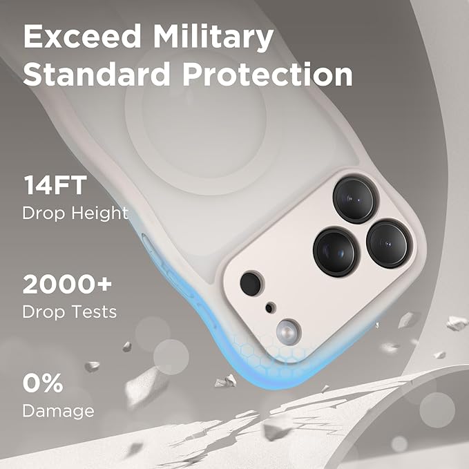 CAPRARO Magnetic for iPhone 17 Pro Max Case for Women Girls, Upgraded [Full Camera Protection] [Compatible with MagSafe] Cute Wave Translucent Matte Phone Case for iPhone 17 Pro Max, Stone