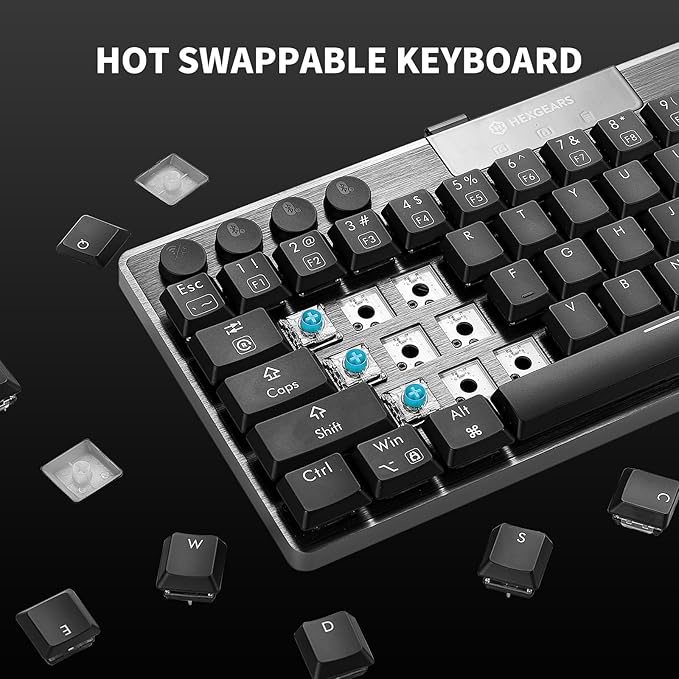 Hexgears A1 Low Profile Wireless Mechanical Keyboard - 60% Compact TKL, Bluetooth 5.0/2.4GHz/Wired USB C Hot Swappable Clicky Switch, RGB Backlit Mini Portable Gaming Keyboard Aluminum for PC/MAC