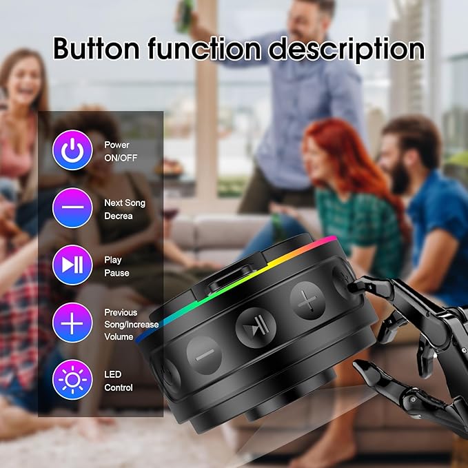 Bluetooth Shower Speaker, Portable Bluetooth Speaker Stereo Sound with Suction Cup/Lanyard, Built-in Mic, IPX7 Waterproof Wireless Speakers Bluetooth 5.4 for Bathroom/Party/Beach/Gift, Black