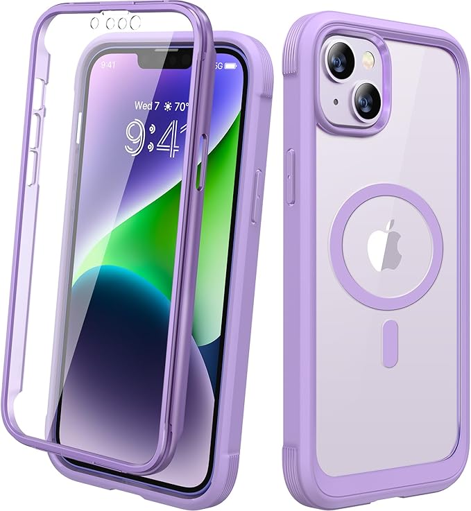 Diaclara Magnetic Designed for iPhone 14 Case, Compatible with MagSafe Built-in Touch Sensitive Anti-Scratch Screen Protector, with Camera Lens Protector for iPhone 14 6.1" (Peri Purple)