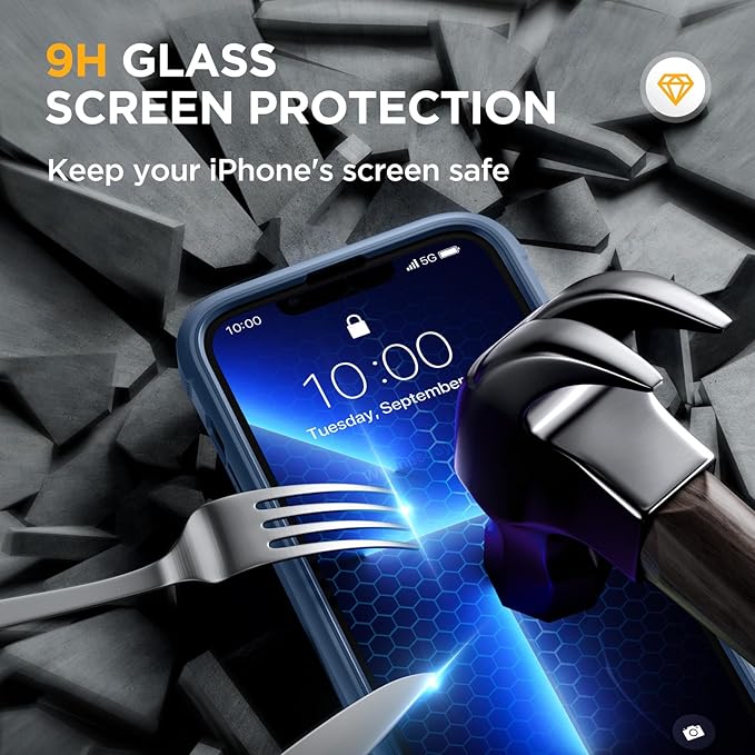 Miracase for iPhone 13 Pro Case 6.1",Full-Body Protection,Clear Bumper Case with Built-in 9H Tempered Glass Screen Protector,Military-Grade Drop Protection Outdoor Phone Case for 13 Pro,Dark Blue