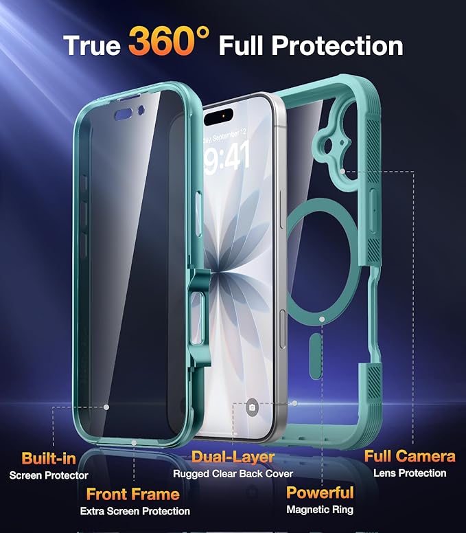 Diaclara Magnetic Designed for iPhone 17 Case 6.3'' [Full Camera Protection] Full Body Bumper with Privacy Screen Protector, [Compatible with MagSafe] Military Drop Proof Phone Case, Green