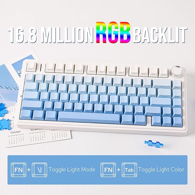 EPOMAKER x Aula F75 Gasket Mechanical Keyboard, 75% Wireless Hot Swappable Gaming Keyboard with Five-Layer Padding&Knob, BT/2.4GHz/USB-C, RGB (Blue Gradient, LEOBOG Reaper Switch)