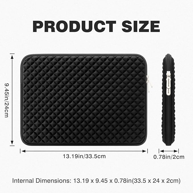 RAINYEAR 13 Inch Laptop Sleeve Diamond Foam Case Bag Compatible MacBook 14", 13.3" MacBook Air/Pro A3449 A3113 A3240 A2681 A2337 A2338 & for 13.3" PC Notebook Chromebook (Black)