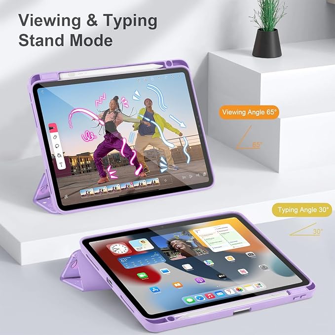 May Chen for iPad Pro 13 Inch Case M5 2025 / M4 2024, Built Pencil Holder & Clear Transparent Print Back Shell Slim Stand Shockproof Tablet Cover, Auto Wake/Sleep, Purple Bows