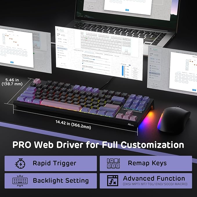RK ROYAL KLUDGE C87 HE Rapid Trigger Gaming Keyboard, 75% TKL Wired RGB Mechanical Keyboards, Hall Effect Magnetic Switch Keyboard w/Actuation Point Adjustable, 8K Hz Polling Rate, for FPS Gamer