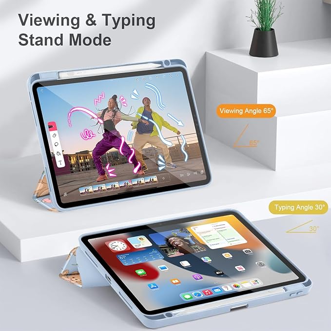 May Chen for iPad Pro 13 Inch Case M5 2025 / M4 2024, Built Pencil Holder & Clear Transparent Print Back Shell Slim Stand Shockproof Tablet Cover, Auto Wake/Sleep, Cute Teddy Bear