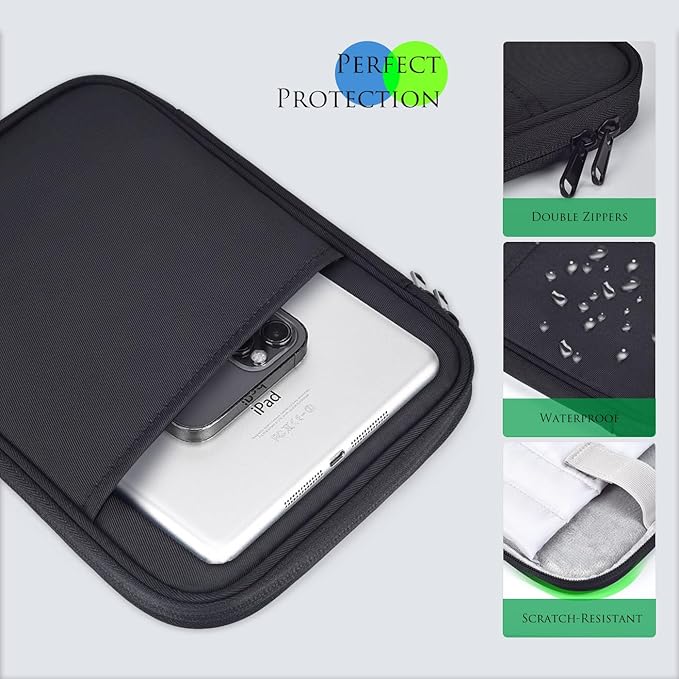 8-9 Inch Tablet Sleeve Bag for Amazon Fire HD 8 / Fire HD 8 Plus 8", Samsung Galaxy Tab A9 8.7" / Tab A7 Lite 8.7" / Tab A 8" & iPad mini 7 6 8.3" / iPad mini 5 4 3 2 1 7.9" Carrying Case(Black)