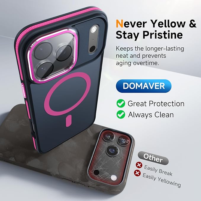 Magnetic 3 in 1 for iPhone 17 Pro Max Case, [Omni-Directional Protection] with 1x Screen Protector + 1x Camera Cover, [Seamless Work with Magsafe] Protective Silm Case for iPhone 17 Pro Max Hot Pink