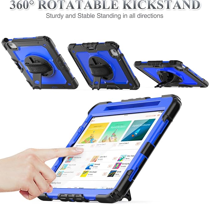 SEYMAC stock Case for iPad Air 5th/4th Generation/Pro 11 (4th/3rd/2nd) with Screen Protector Pen Holder, 360° Rotate Hand Strap/Stand Case for iPad Air 5th/4th Gen 10.9''/ Pro 11'' (Blue+Black)
