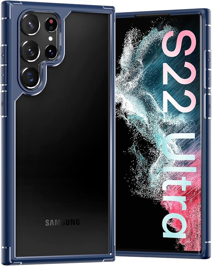 TOCOL for Samsung Galaxy S22 Ultra Case, Translucent Matte Hard Back [Military Grade Shockproof] [Anti-Scratch & Anti-Fingerprint] Slim Fit Protective Cover for Galaxy S22 Ultra Case 6.8'', Navy Blue
