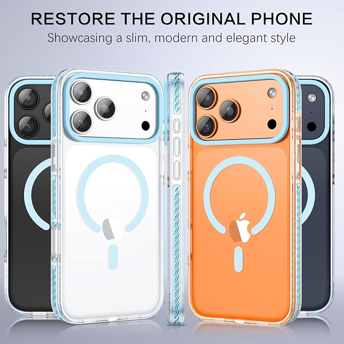 BENTOBEN Magnetic for iPhone 17 Pro Max 6.9" Case, Compatible with Magsafe Military Shockproof Protective Bumper Cute Transparent Slim Anti-Yellowing Phone Case for iPhone 17 Pro Max Cover, Clear Blue