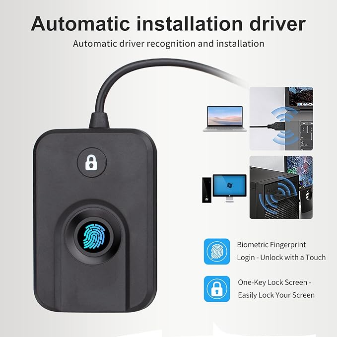 USB Fingerprint Reader for Windows10/11, Windows Hello Fingerprint Reader One-Click Lock Screen,Auto Driver Setup with 5ft Cable-Windows Password-Free Login