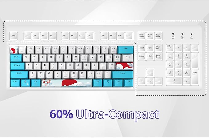 60 Percent Keyboard Mechanical RGB Backlit Wired 60% Gaming Keyboard Blue with PBT Keycaps for Windows PC Gamers (Sea/Red Switch)