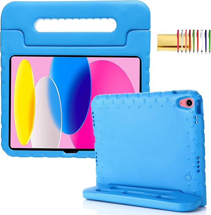 Kids Case for iPad 10th Generation (2022), iPad 11" A16 2025 Case with Pencil Holder, Techcircle Handle Stand Lightweight EVA Foam Bumper Protective Rugged Drop Protection Child Proof Cover, Blue