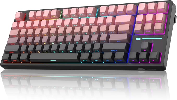 MageGee Pink Wireless Creamy Keyboard, Tri-Mode 2.4G/USB-C/BT Gaming Keyboard, RGB Backlit Hot Swappable Mechanical Keyboard for Win/Mac/PC, 8000mAh Battery