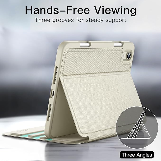 JETech Case for iPad mini (A17 Pro, 2024 Model, 7th) / Mini 6 (2021 Model, 6th) with Pencil Holder, Slim Folio Stand Protective Tablet Cover, Multi-Angle Viewing (Starlight)