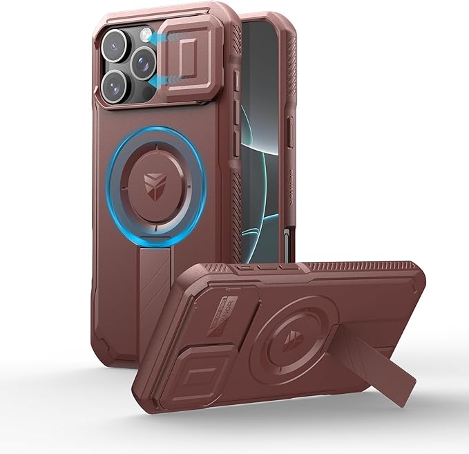 Dexnor for iPhone 16 Pro Max Case with Slide Camera Cover & Adjustable Kickstand, Magnetic Rugged Shockproof Bumper Cases Heavy-Duty Magnetic Protective Cover,Maroon Red