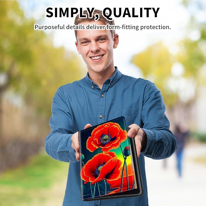 for 7" Kindle Paperwhite 12th Generation 2024/2025 & Kindle Colorsoft Signature Edition Tablet Case, Slim Kickstand Stand Leather Smart Cover with Auto Wake/Sleep, Red Flower
